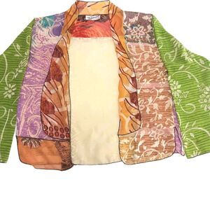 Sterling Styles 100% Artsilk One Size Jacket Kimono Open Multicolor Floral